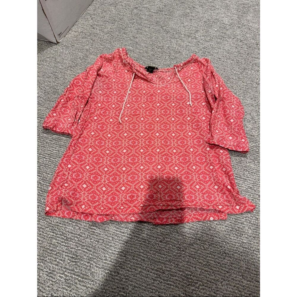 Eddie Bauer Coral Pink Printed Boatneck Top with Drawstring